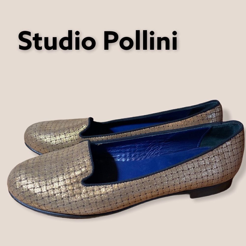 Studio Pollini Gold Leather Flats 38 6.5